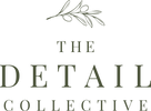 Logo of The Detail Collective with an olive branch over the text on a white background